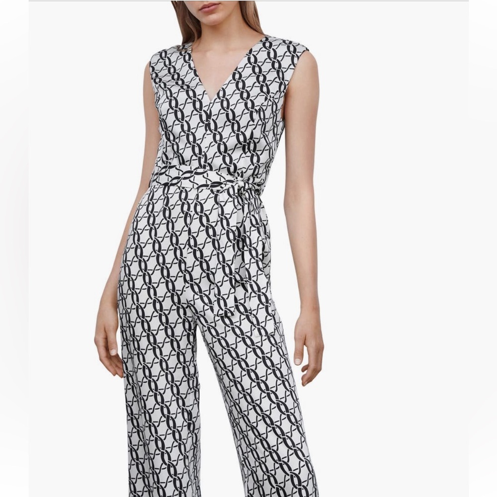 Mango Chain Print Jumpsuit with tie. Size Small. Like New! Worn once.